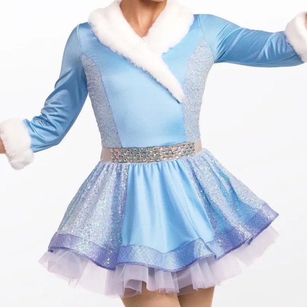 Weissman Girls Blue Faux Fur Sequin Ice Skating Dance Performance Costume IC